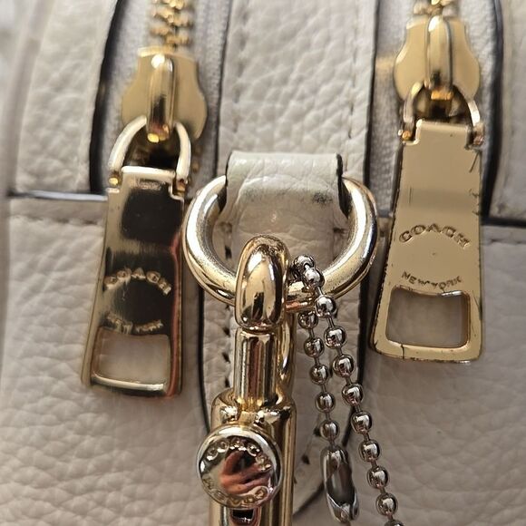 Coach Chalk Crossbody Bag Gold Tone Double Zipper Guitar Strap Womens Purse - Picture 7 of 16